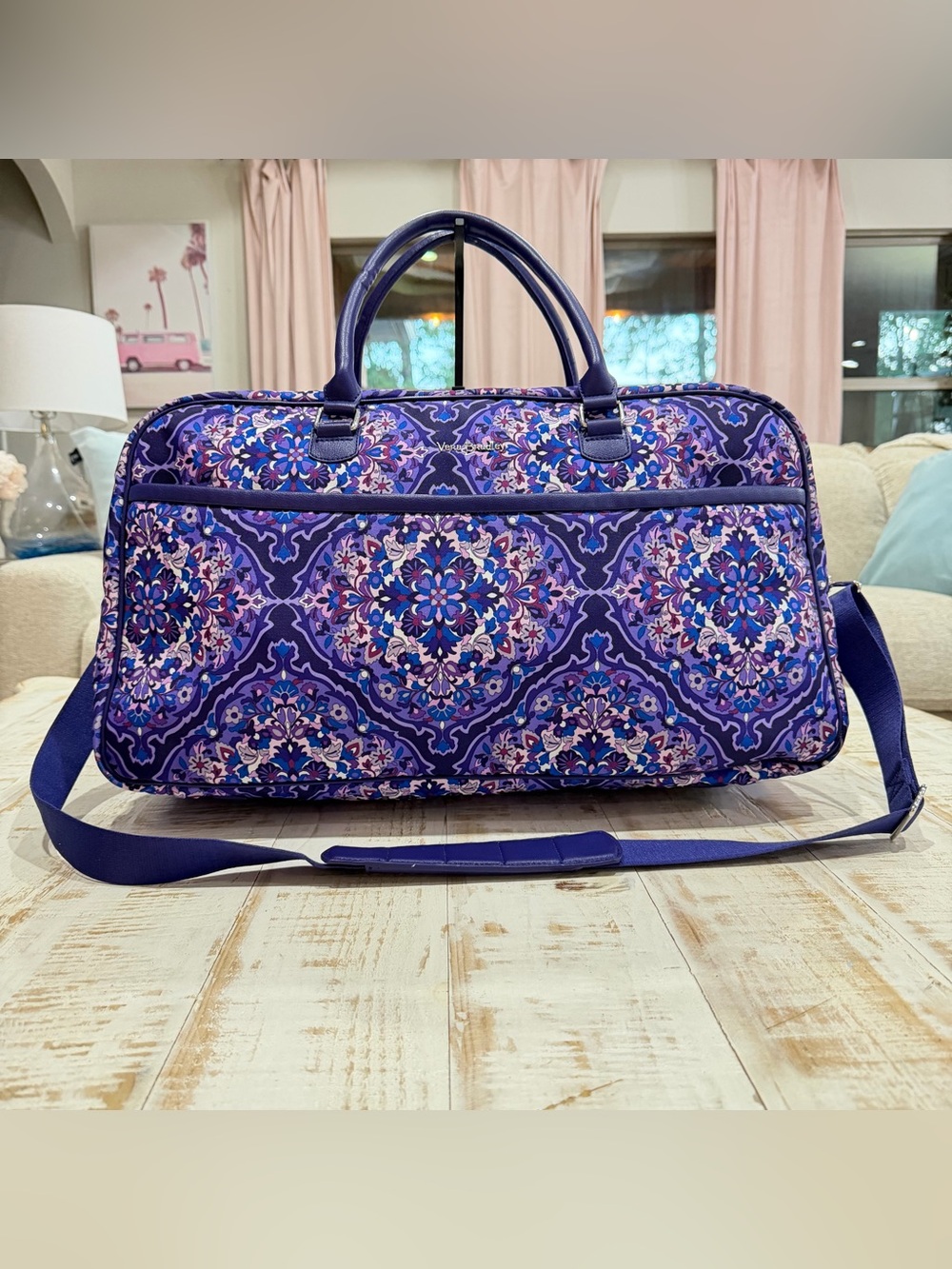 Vera Bradley Iconic Lay Flat Weekender Purple Medallion Travel Duffel Carry On